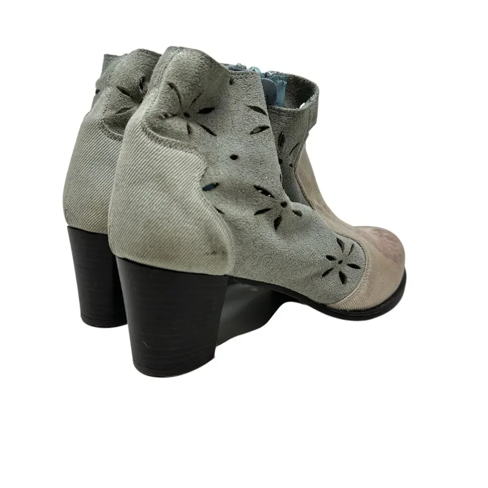 Desigual Ankle Boots Cutwork Tiger Print‎ Heeled Blue Cream Pink Size 41 US 10
